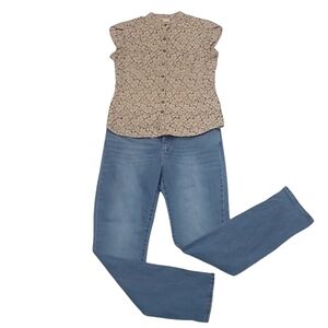 Michael Kors Floral Lace Blouse Cap Sleeve Button Up Front Top Mandarin Collar